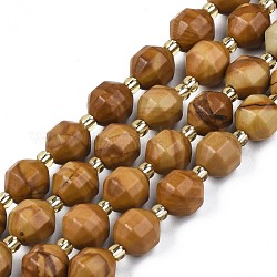 Chapelets de perles en jaspe avec images naturelles, avec des perles de rocaille, tambour à barillet bicône à facettes, 7~8x7~8mm, Trou: 1mm, Environ 35~38 pcs/chapelet, 13.82 pouce ~ 14.84 pouces (35.1~37.7 cm)