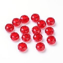 Glass European Beads, Large Hole Beads, No Metal Core, Faceted Rondelle, Red, about 14mm in diameter, 8mm thick, hole: 5mm