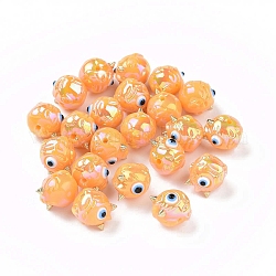 Placage uv perles acryliques irisées arc-en-ciel, démon avec mauvais œil, orange, 11.5x13x12mm, Trou: 1.6mm