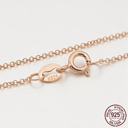 Стерлингового серебра Роло цепи ожерелья, с застежками пружинного кольца, тонкая цепь, розовое золото , 16 дюйм, 1 мм