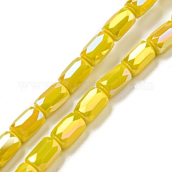 Chapelets de perles en verre, de couleur plaquée ab , colonne facettes, jaune, 6x4mm, Trou: 0.8mm, Environ 80 pcs/chapelet, 20.08''~20.47'' (51~52 cm)