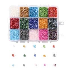 375g 15 colores cuentas de semillas de vidrio, colores transparentes arco iris, redondo, color mezclado, 12/0, 1.5~2.5x1.5~2mm, agujero: 0.5~1 mm, 25 g / color