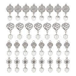 Arricraft 32 pz pendenti con perle acriliche, antichi ornamenti in lega d'argento conchiglia tibetana fiore orecchini di perle a forma di cuore gioielli per creazione di collane e braccialetti