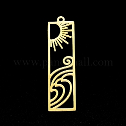201 Stainless Steel Pendants, Laser Cut, Rectangle with Sun, Golden, 41x11x1mm, Hole: 1.6mm