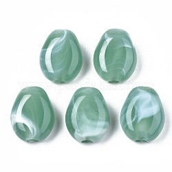 Abalorios europeos de acrílico, estilo de imitación de piedras preciosas, Abalorios de grande agujero, oval, verde mar medio, 23x18.5x12mm, agujero: 5 mm