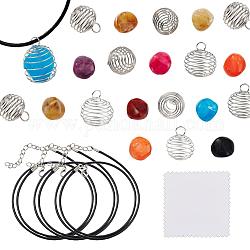 DIY Necklace Making Kits, Including 3Pcs Waxed Cord Necklace Making, 10Pcs Round Iron Wire Pendants, 10Pcs Imitation Gemstone Acrylic Beads, Silver Polishing Cloth, Mixed Color, Pendants: 28~30x24~25mm, Hole: 6mm