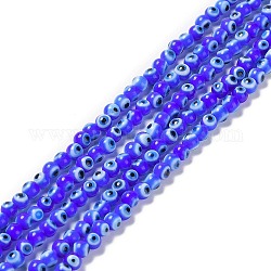 Hechos a mano de cristal de murano mal ojo hebras de perlas redondas, azul real, 4mm, agujero: 1 mm, aproximamente 100 pcs / cadena, 14.56 pulgada