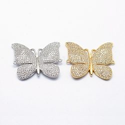 Long-Lasting Plated Brass Micro Pave Cubic Zirconia Links, Butterfly, Mixed Color, 30x32.5x3mm, Hole: 1mm