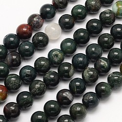 Natürlichen Blutstein Perlen Stränge, Heliotrop-Steinperlen, Runde, 8 mm, Bohrung: 1 mm, ca. 49 Stk. / Strang, 15.5 Zoll