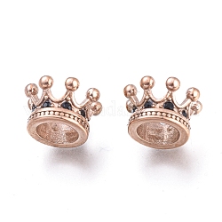 Perles européennes en 304 acier inoxydable, Perles avec un grand trou   , avec des perles zircons, couronne, or rose, 11x7mm, Trou: 6mm