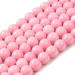 Chapelets de perle en jade d'un océan blanc synthétique, teinte, ronde, perle rose, 4~4.5mm, Trou: 1mm, Environ 96 pcs/chapelet, 16.3 pouce