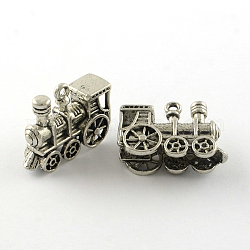 Tibetan Style Alloy Train Pendants, Cadmium Free & Nickel Free & Lead Free, Antique Silver, 27x9x21mm, Hole: 2mm