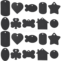 BENECREAT 20Pcs 10 Style Aluminum Stamping Blanks Tags Black Rectangle/Flat Round/Oval/Star/Heart Dog Tags with Hole for Necklace Bracelet, Jewelry Making