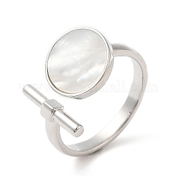 Anello con polsino aperto rotondo e a colonna piatto in conchiglia naturale, anelli di ottone per le donne, Vero platino placcato, diametro interno: 17.8mm