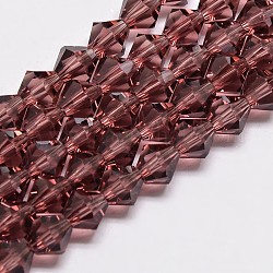 模造オーストリアクリスタルダブルコーンガラスビーズ連売り  グレードAA  多面カット  赤ミディアム紫  3x3.5mm  穴：0.8mm  約120~125個/連  14.8インチ