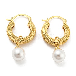 Pendientes de aro de perlas de imitación de plástico, joyas de latón para mujer, sin plomo y cadmio, redondo, real 18k chapado en oro, 40x10mm