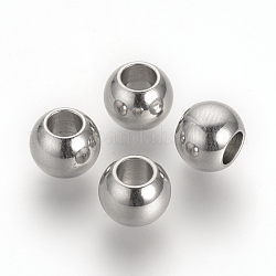 304 perline europei in acciaio inox, perline con foro grande, rondelle, colore acciaio inossidabile, 8x6mm, Foro: 4 mm