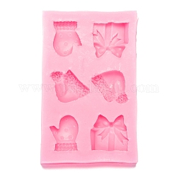 Christmas Theme Fondant Molds, Food Grade Silicone Molds, For DIY Cake Decoration, Chocolate, Candy, UV Resin & Epoxy Resin Craft Making, Mixed Shapes, Hot Pink, 107x67x11mm, Inner Diameter: 21~25x19~28mm
