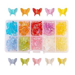 100шт 10 цвета, Прозрачные акриловые бусины, бабочка, разноцветные, 13x15.5x4.5 мм, отверстие : 1.5 мм