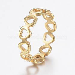 Ion Plating(IP) 304 Stainless Steel Finger Rings, Hollow, Heart, Golden, Size 9, 19mm
