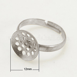 Composants d'anneau en laiton, des bases annulaires perforés, réglable, sans nickel, couleur platine, 17mm, Plateau: 12 mm