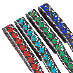 Ruban polyester style ethnique fingerinspire 14m 4 couleurs, ruban jacquard, ruban tyrolien, couleur mixte, plat, motif de fleur, 1-1/4 pouce (33 mm), 3.5m / couleur