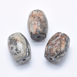 Natural Map Stone/Picasso Stone/Picasso Jasper Beads, Half Drilled(Holes on Both Sides), Barrel, 24.5~25x18mm, Hole: 2.5~3mm