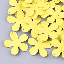 Spray Painted Iron Pendants, Flower, Yellow, 33x35x3mm, Hole: 1mm
