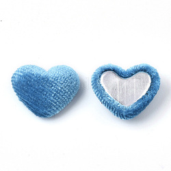 Cabochon rivestiti in stoffa di velluto, con bottone alluminio, cuore, cielo blu profondo, 14~15x16~17x6~7mm