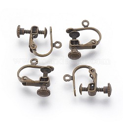 Accessoires de boucle d'oreille clips à vis en laiton plaqué avec pince spirale, avec boucle, bronze antique, 13x16x5mm, Trou: 1.5mm
