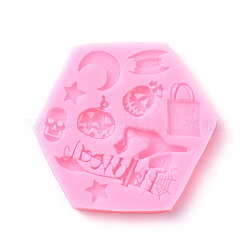 ハロウィンのテーマ食品グレードのシリコンモールド  フォンダン型  DIYケーキデコレーション用  チョコレート  キャンディ  UVレジン＆エポキシ樹脂ジュエリー作り  混合形状の六角形  ピンク  90x84x10mm