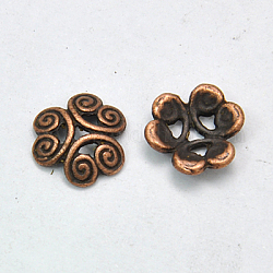 Tibetan Style Bead Caps, Lead Free & Cadmium Free & Nickel Free, Red Copper Color, Flower, 13x3.5mm, Hole: 2mm
