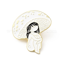 Mushroom Girl Enamel Pin, Gold Plated Alloy Cute Badge for Backpack Clothes, Black, 30x27x1.5mm