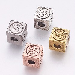 Perles en laiton, cube avec le symbole om, couleur mixte, 8x8x8mm, Trou: 3mm