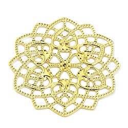 Chapado en rack cabuchones de filigrana de hierro, flor, dorado, 62x62x0.7mm