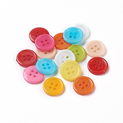 Botones de costura de acrílico, botones de plástico para el diseño de vestuario, 4 agujero, teñido, plano y redondo, color mezclado, 15x2mm, agujero: 1.5 mm