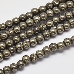 Chapelets de perles rondes en pyrite naturelle, Grade a, 2mm, Trou: 1mm, Environ 200 pcs/chapelet, 16 pouce