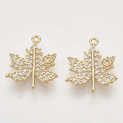 Autumn Theme Brass Micro Pave Clear Cubic Zirconia Pendant Rhinestone Settings, Nickel Free, Maple Leaf, Real 18K Gold Plated, 15.5x12.5x2mm, Hole: 1mm, Fit for SS3.5(1.4~1.5mm) Rhinestone