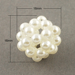 Handmade ABS Plastic Imitation Pearl Woven Beads, Cluster Ball Beads, Round, White, 16mm, Hole: 3mm