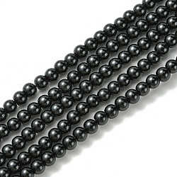 Hebras redondas de perlas de vidrio teñido ecológico, cordón de algodón rosca, negro, 4~4.5mm, agujero: 0.7~1.1 mm, aproximamente 104 pcs / cadena, 15 pulgada