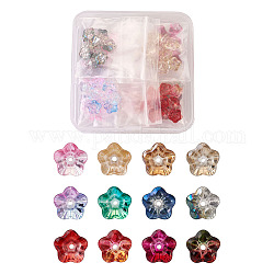 Perles en verre electroplate, fleur de trompette, couleur mixte, 8.5x8x5.5mm, Trou: 1mm, 12 couleurs, 10 pcs / couleur, 120 pcs / boîte