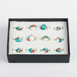 Handmade Lampwork Beads, Round with Conch Pattern, Dark Turquoise, 15~16x11~12mm, Hole: 1mm, about 12pcs/box