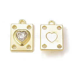 Стеклянные подвески из сплава с покрытием стойки, золотые, прямоугольник с подвесками в виде сердечек, прозрачные, 19.5x12.5x5 мм, отверстие : 1.8 мм