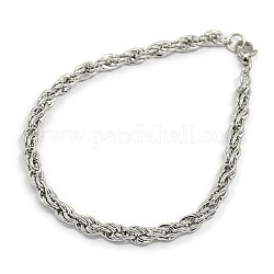 Alla moda 304 fabbricazione del braccialetto della catena della corda dell'acciaio inossidabile, con chiusure moschettone, colore acciaio inossidabile, 205x5mm