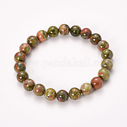 Bracelets extensibles de perles naturelles unakite, ronde, 2-1/8 pouce (55 mm), perle: 8~9 mm