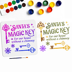 Mayjoydiy Santa's Magic Key-Schablone, Schneeflocken-Vintage-Schlüssel-Schablone, 11.8,11.8 x [5],[1] cm, mit Pinsel, wiederverwendbare Haustier-Vorlage für Möbel, Wände, Basteln, Weihnachten, Heimdekoration