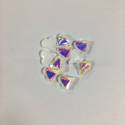 Cabochon a punta in vetro traslucido a forma di cuore, arcobaleno placcato, nail art accessori decorativi, sfaccettato, chiaro ab, 8.5x8.5x3.5mm