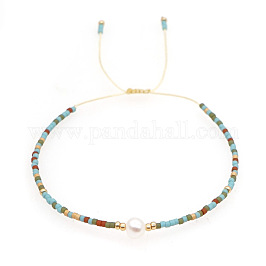 Verstellbare, geflochtene Armbänder aus Glasperlen für Damen, mit natürlichen Süßwasserperlen, Farbig, 11.02 Zoll (28 cm)