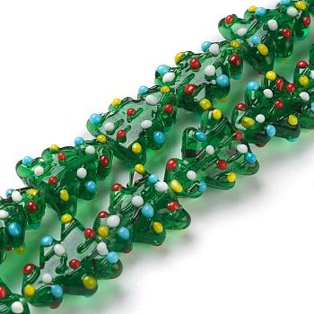 Perles vernissées manuelles, arbre de Noël, cahoteuse, verte, 17x14.5x7.5mm, Trou: 2mm, Environ 20 pcs/chapelet, 13.78'' (35 cm)