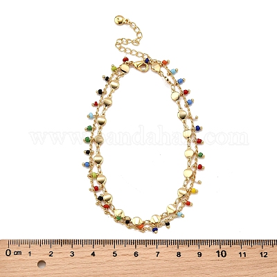 Двухслойные браслеты на ногу из богемской латуни и цветного стекла AJEW-Z046-04G-1